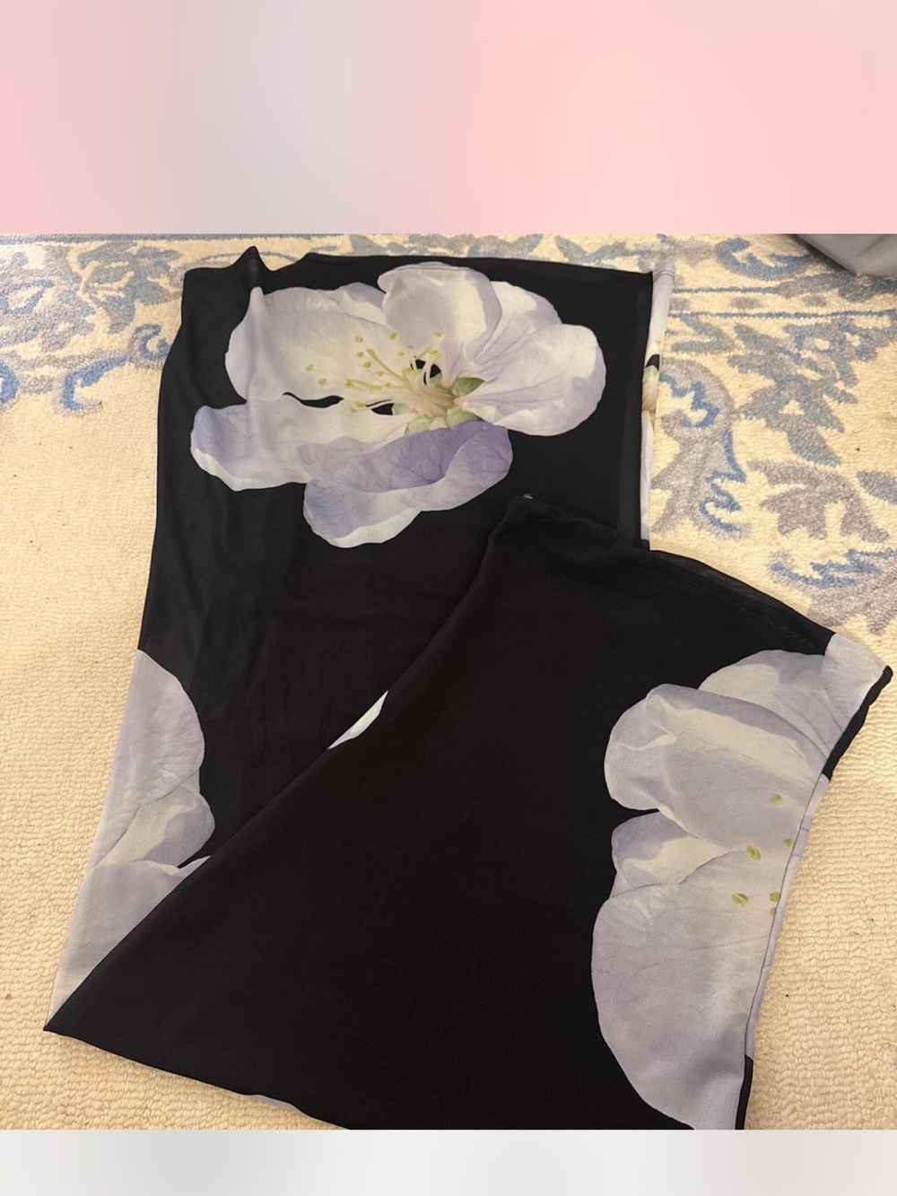 Peppermayo Black Strapless Dress with Large White Floral Print